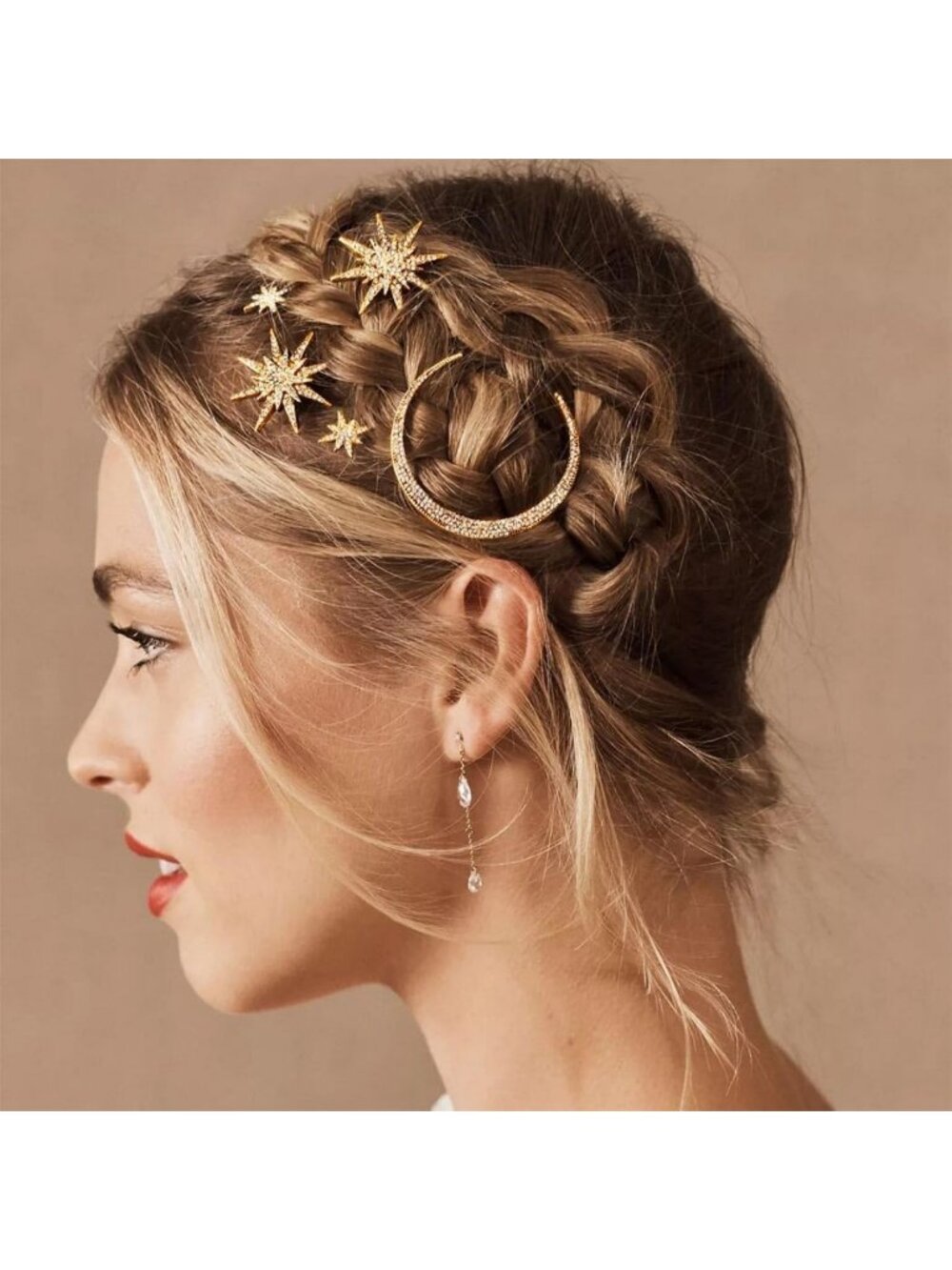 Celestial Gold Star Hair Clips - Crystal Hair Pins for Women & Girls (Set of 3)